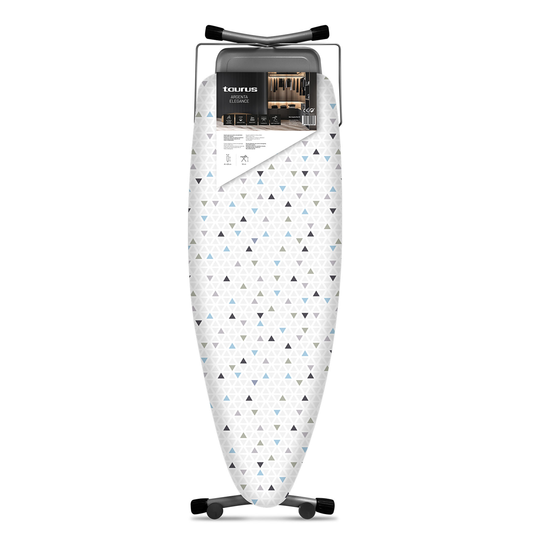 Taurus Ironing Board Mesh Top Powder Coat Grey 130X47cm 'Argenta Elegance'