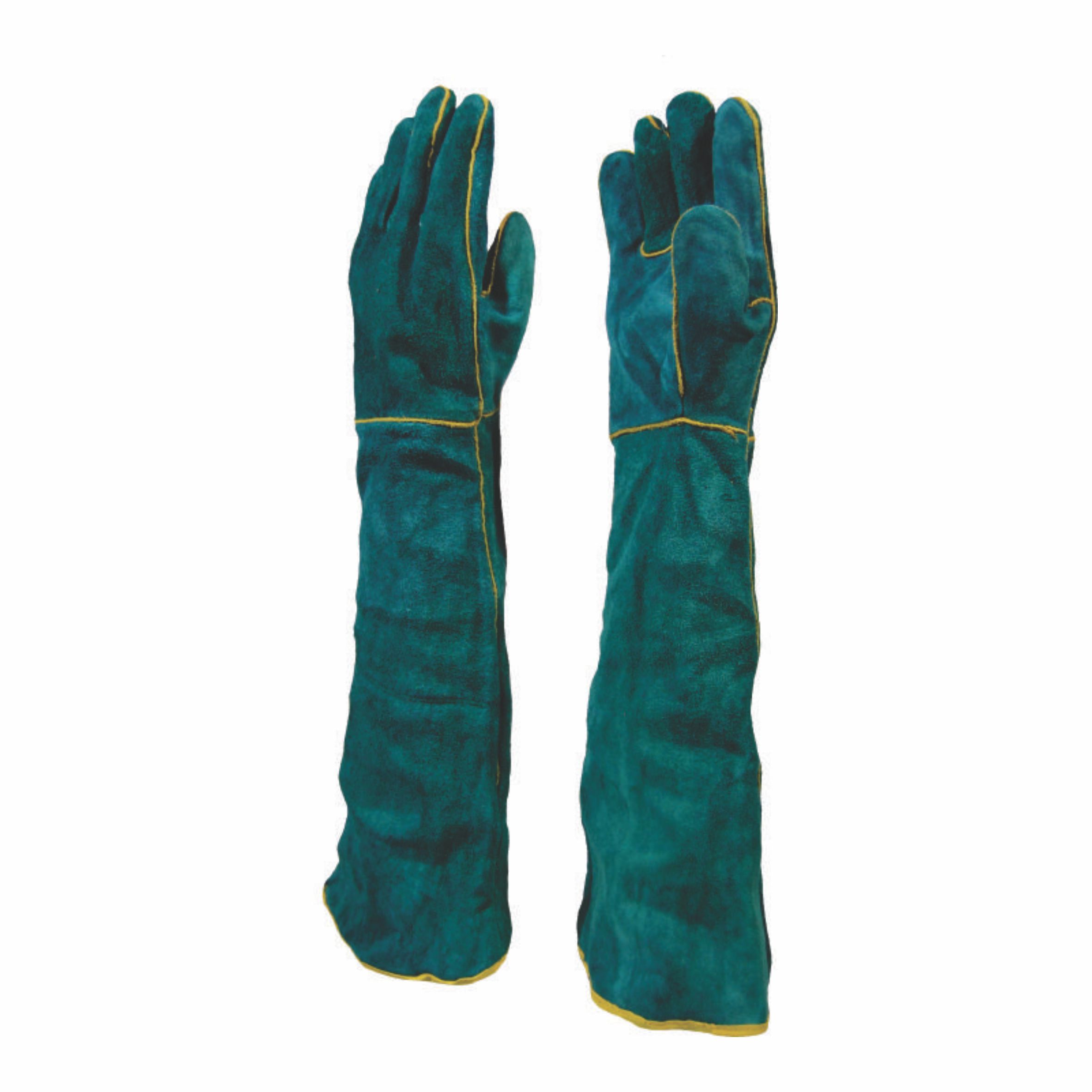 GREEN LEATHER LINED WELDERS GLOVES 40CM SHOULDER LENGTH