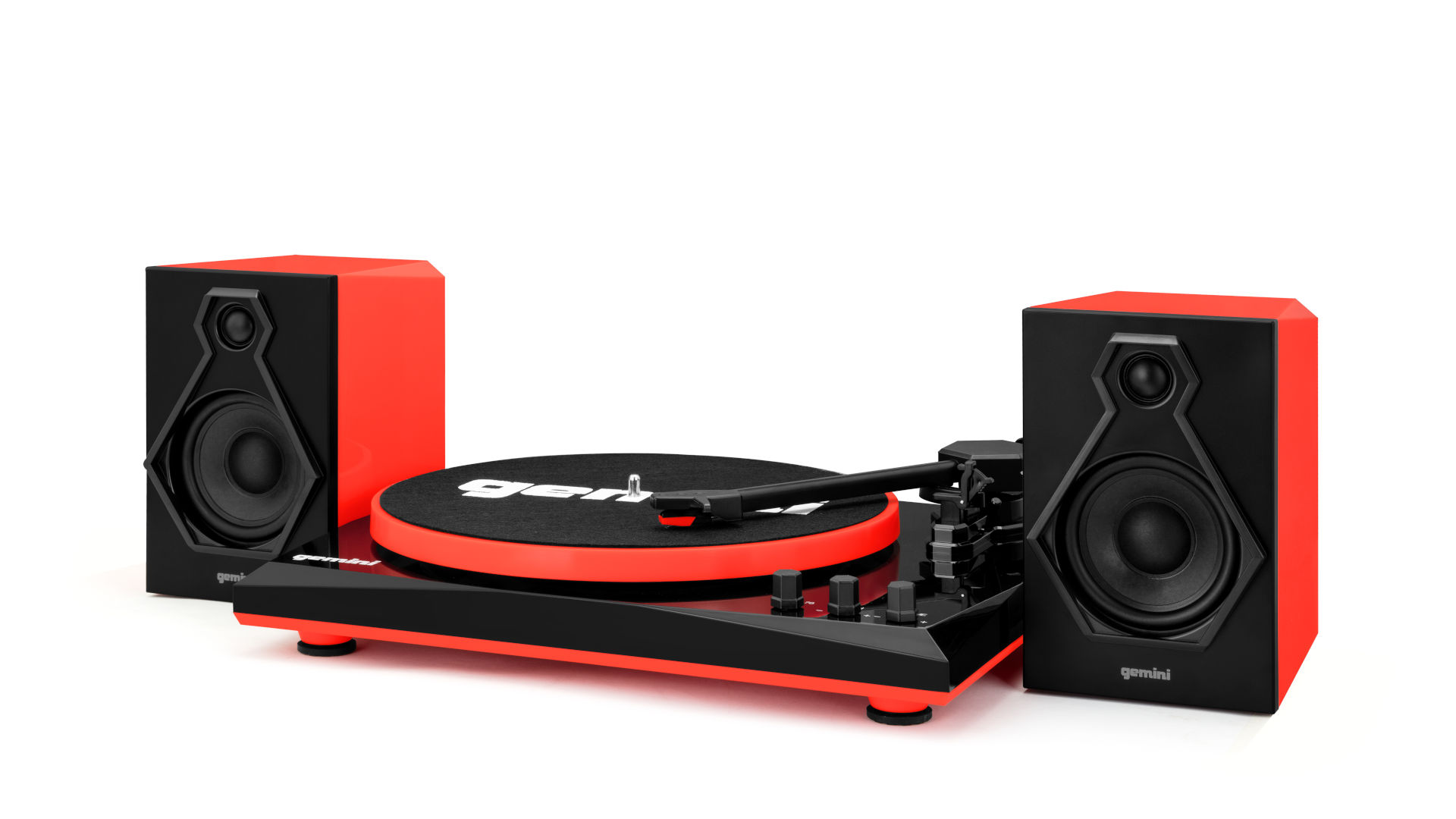 Gemini TT 900 - 3-speed Turntable with Bluetooth 2-way Stereo Speakers - Black/Red