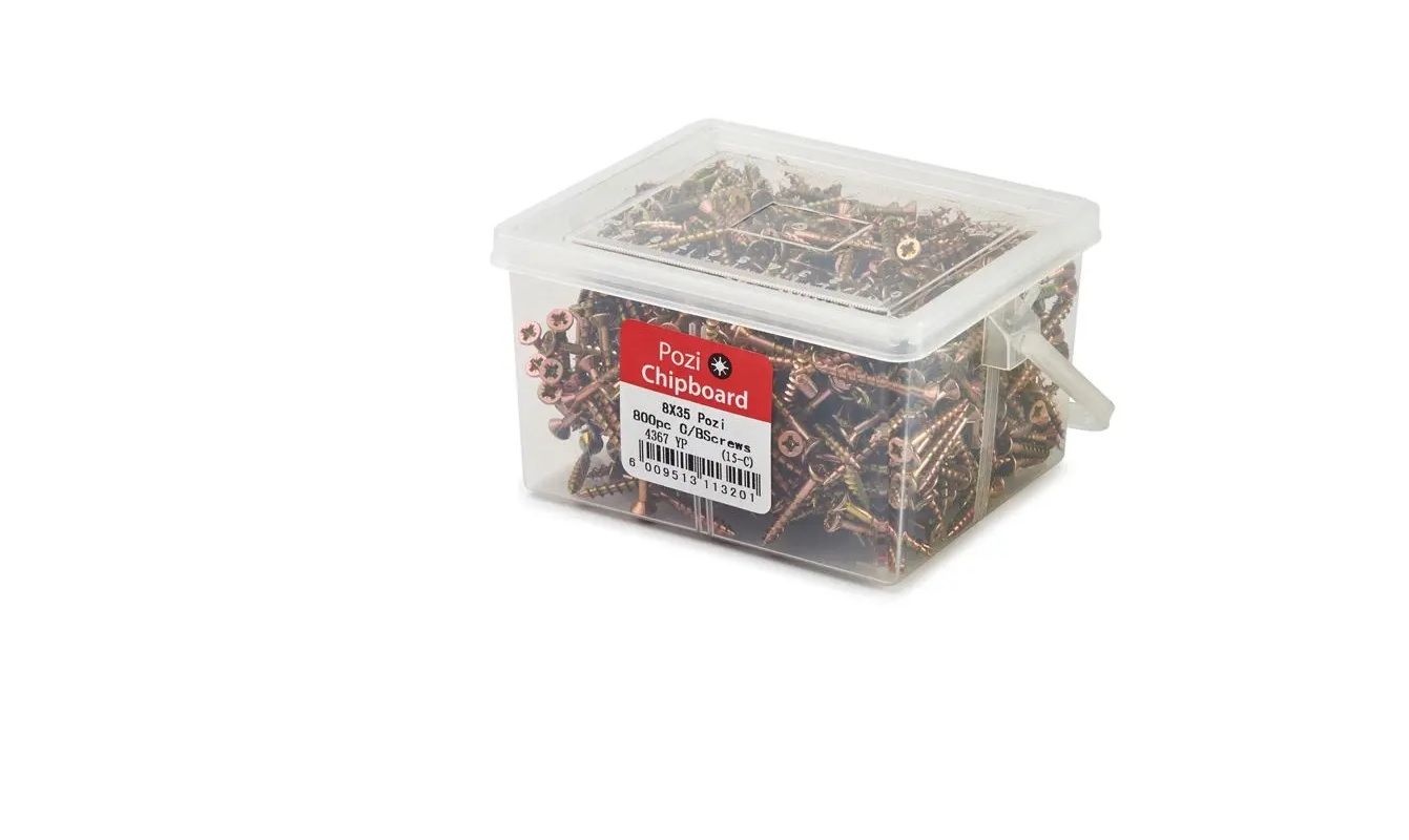 Chipboard Screws, Pozi, No.8, 4mm x 35mm, 800 Pieces BY WOODLY