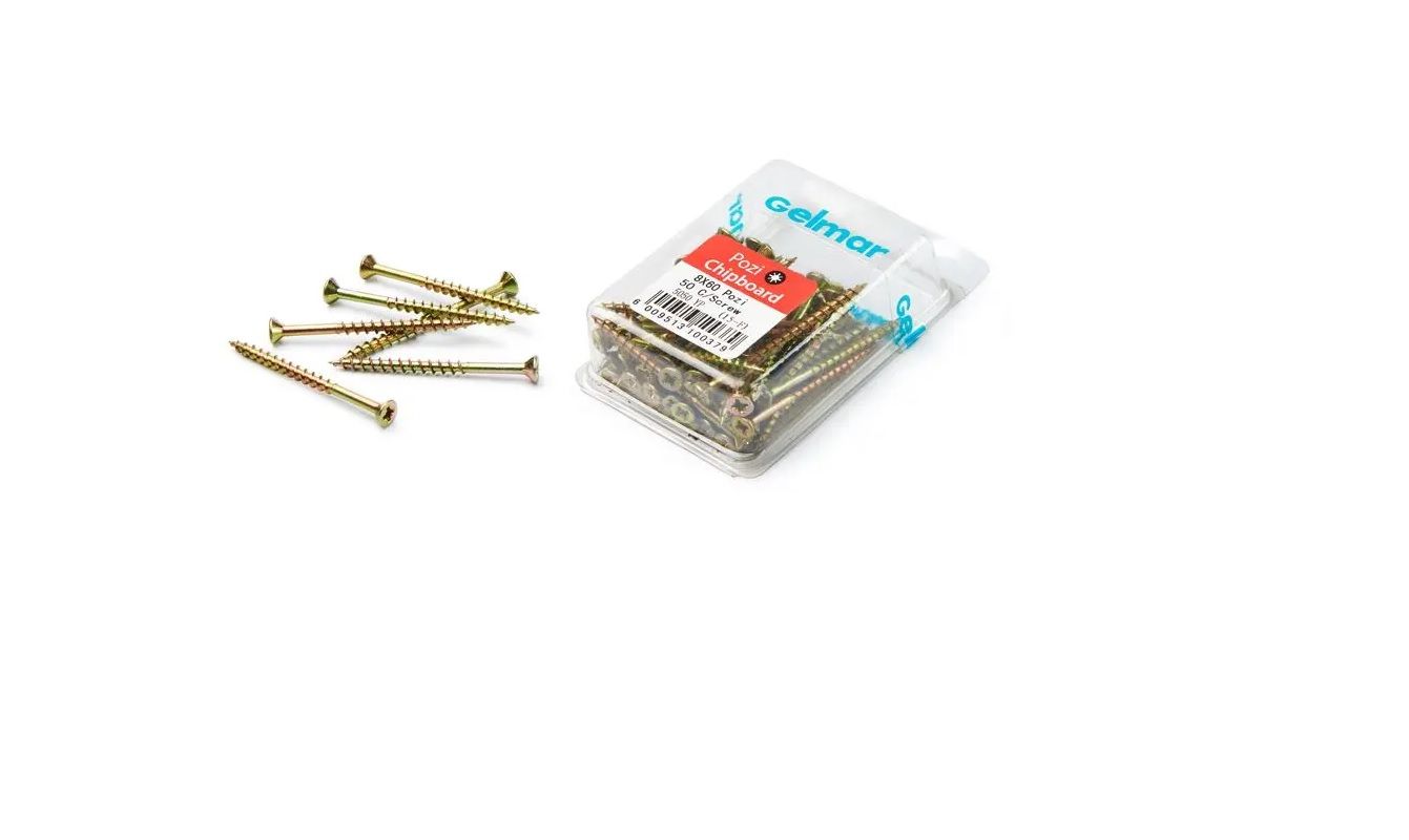 Chipboard Screws, Pozi, No.8, 4mm x 60mm, 50 Pieces (3 pack) BY WOODLY