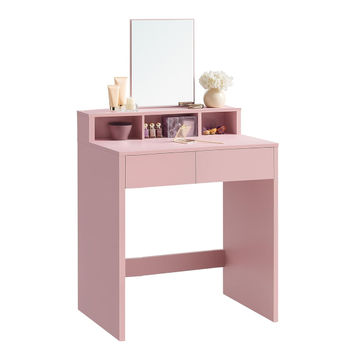 Pink Makeup Vanity Table with Large Mirror and Storage Units