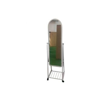 White Full Length Standing Adjustable Mirror on Wheels with Under Storage