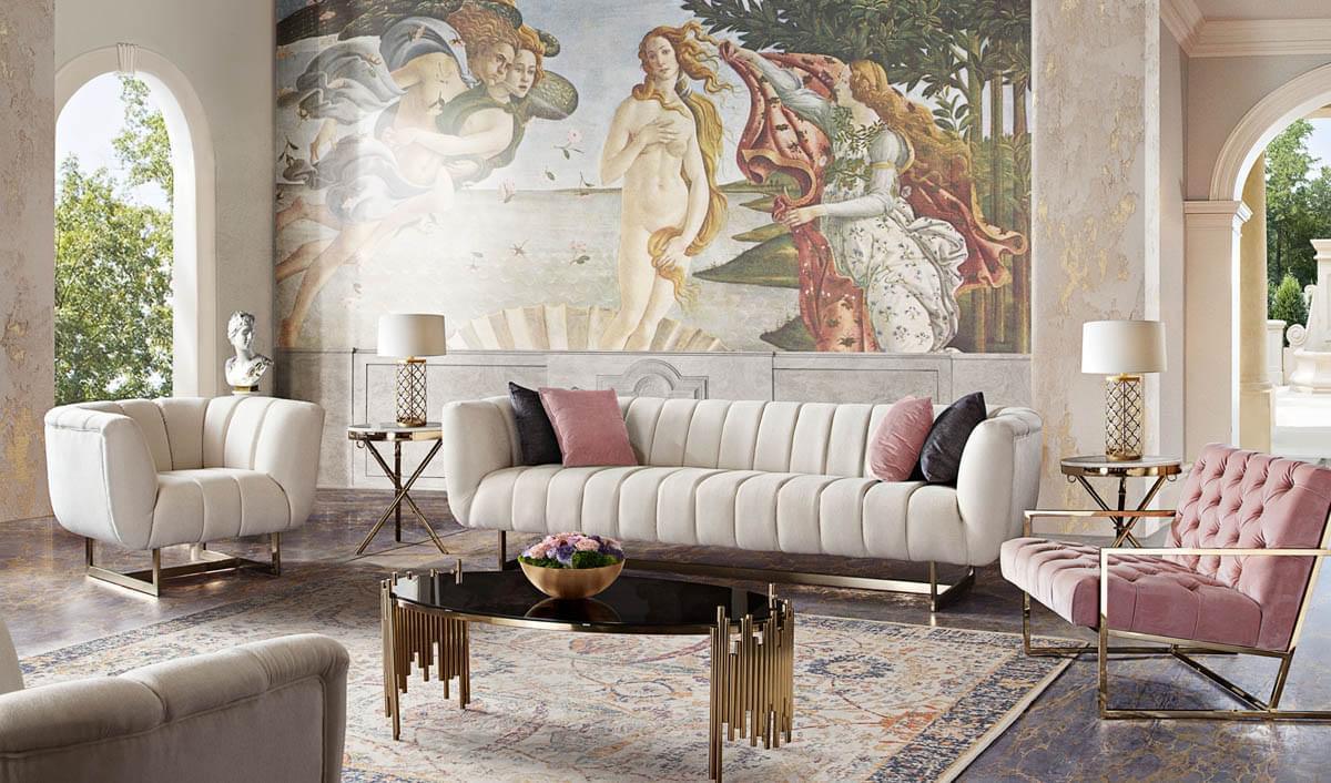 Bozza Venus Cream Sofa & Chair 2PC Set - Grey
