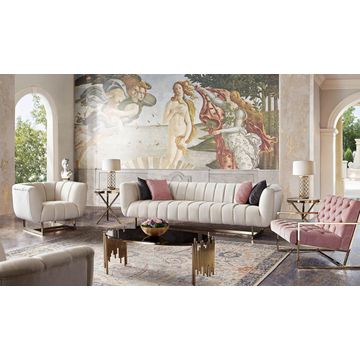 Bozza Venus Cream Sofa & Chair 2PC Set - Grey