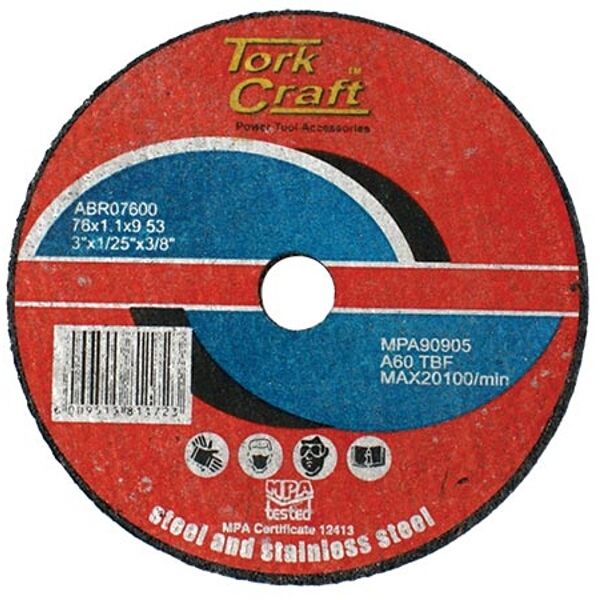 Tork Craft - Abrasive Cutting Wheel Steel - 76mm x 1.1mm x 9.53mm - 12 Pack
