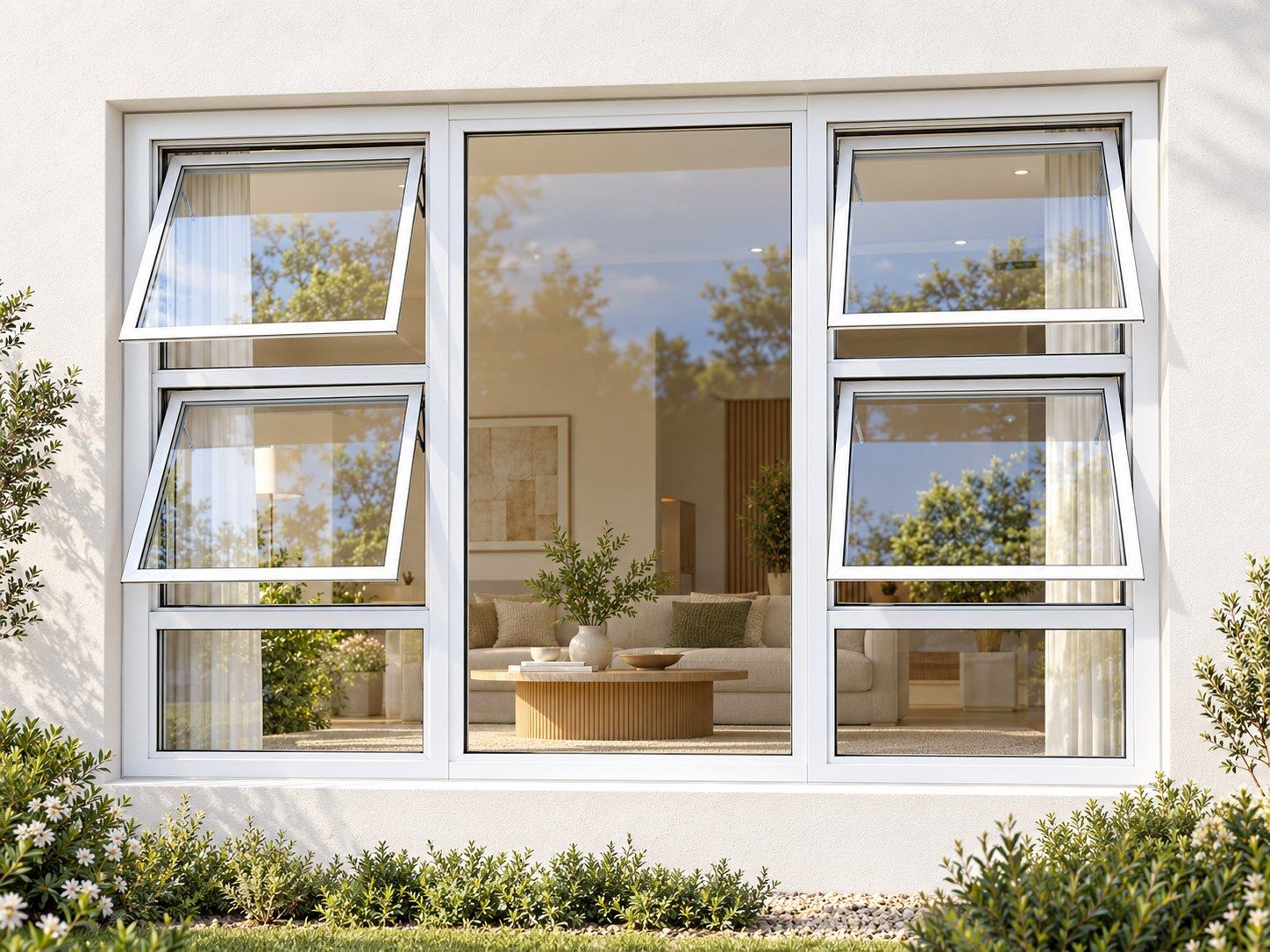 Kenzo Premium Top-Hung Aluminium Window - White, 2400 1500 mm, Four Openers with Fixed Centre and Lower Panes, Clear Glass