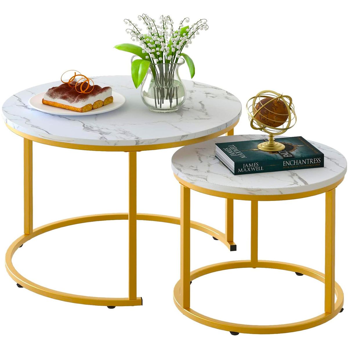 Nesting Coffee Table 2 Set Side Table Melamine Patio Office Table - White Gold