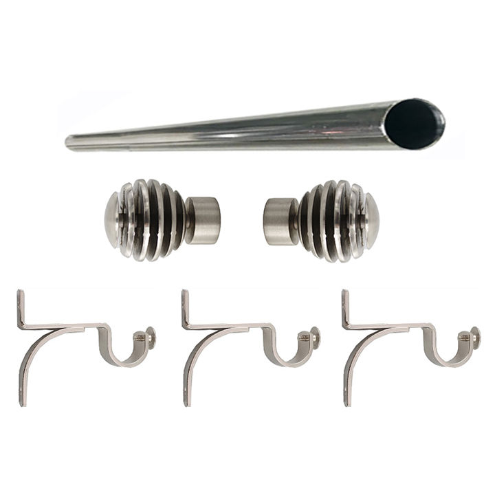Matoc 25mm Single Curtain Pole Set - Silver - Step Ball Finials - 4.5m