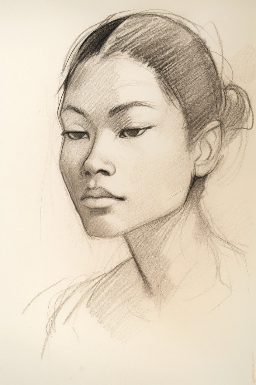 Canvas Wall Art - Light Sketch Woman Pacific Islander Descent - A1527 - [120 x 80 cm]