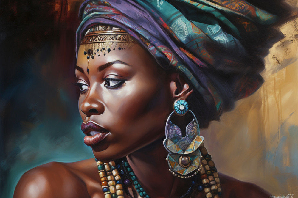 Canvas Wall Art - African Woman in Traditional Attire - A1486 - [120 x 80 cm]