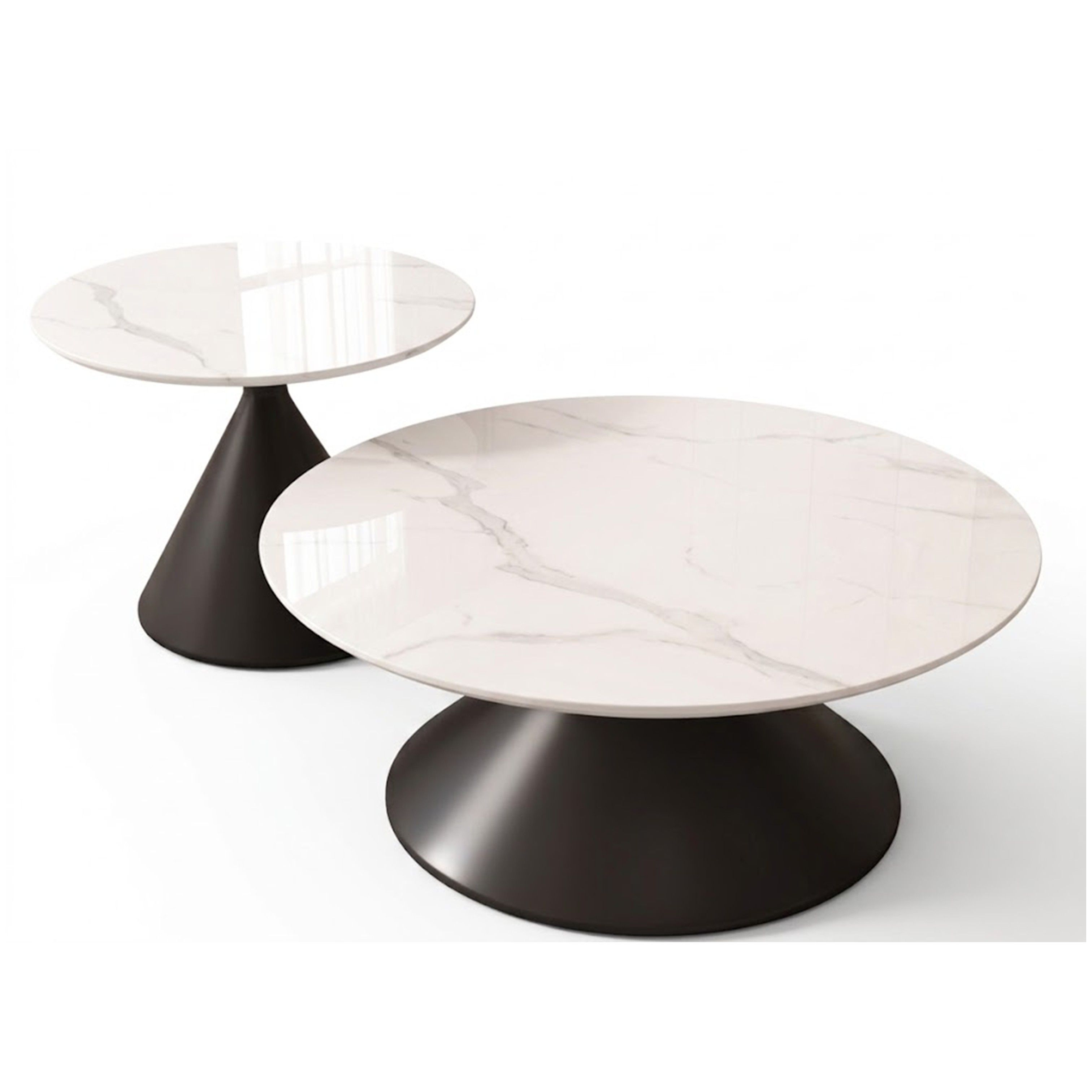 Madiega Furniture - Modern Nesting Sintered Stone Coffee & Side Table Set with Conical Black Bases