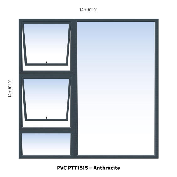 Window PVC Top Hung PTT1515 2 Vents Anthracite Finish-w1490xh1490mm