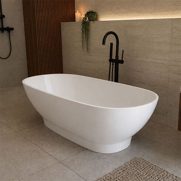 Ovale Polished White Freestanding Bath Basin Combo
