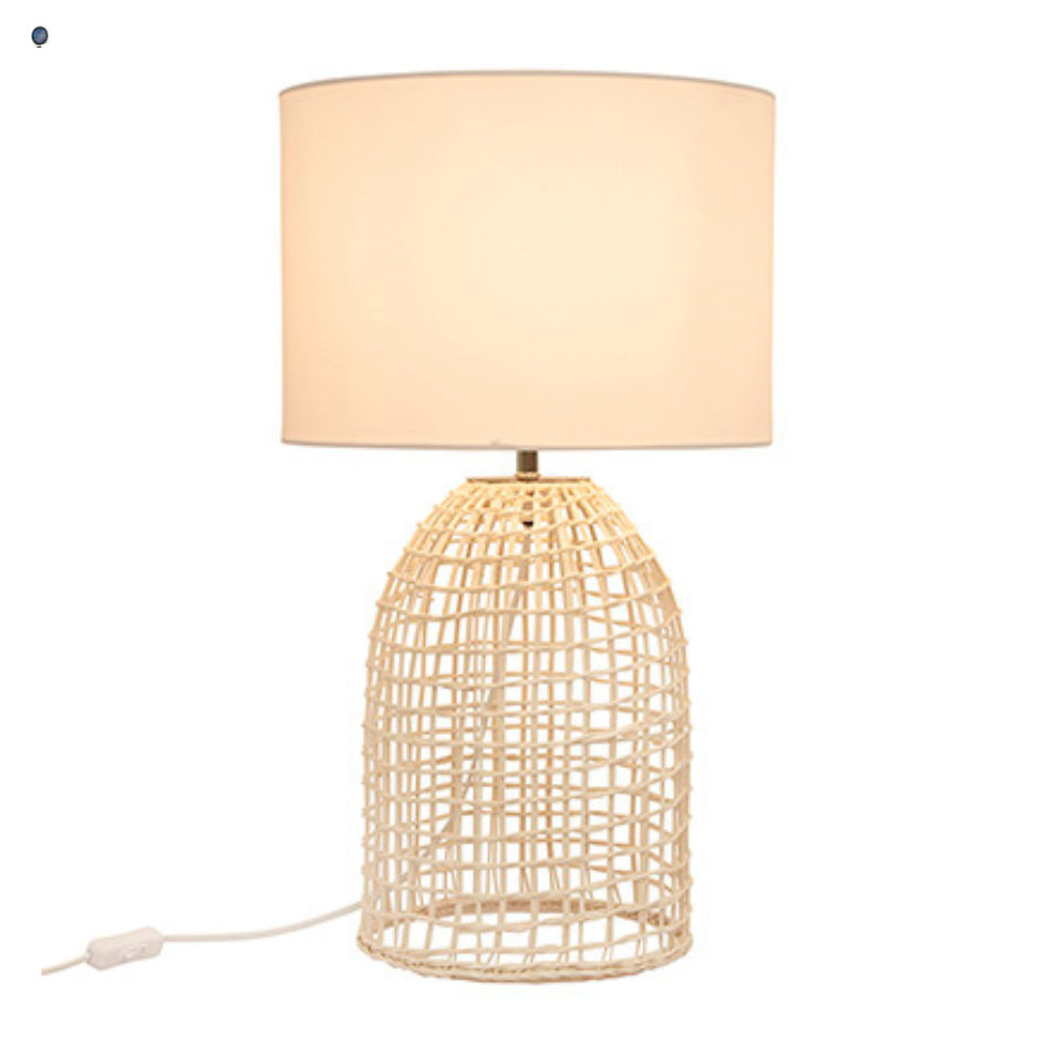 Zanie WH Table Lamp White Woven Rattan with Fabric Shade