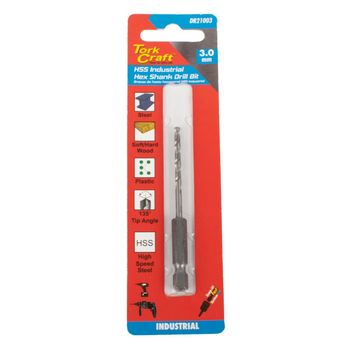 Tork Craft - Drill Bit Hss Industrial 3.0mm 135Deg Hex Shank - 24 Pack