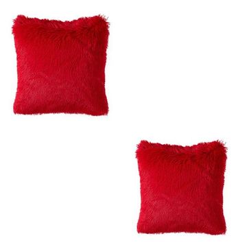 Faux Fur Scatter Cushion Plush Pillow (Set of 2) - Wine Red