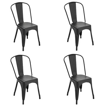 Steel Kitchen Dining Chair Metal Patio Chair Set - Matt Black (4pcs/set)