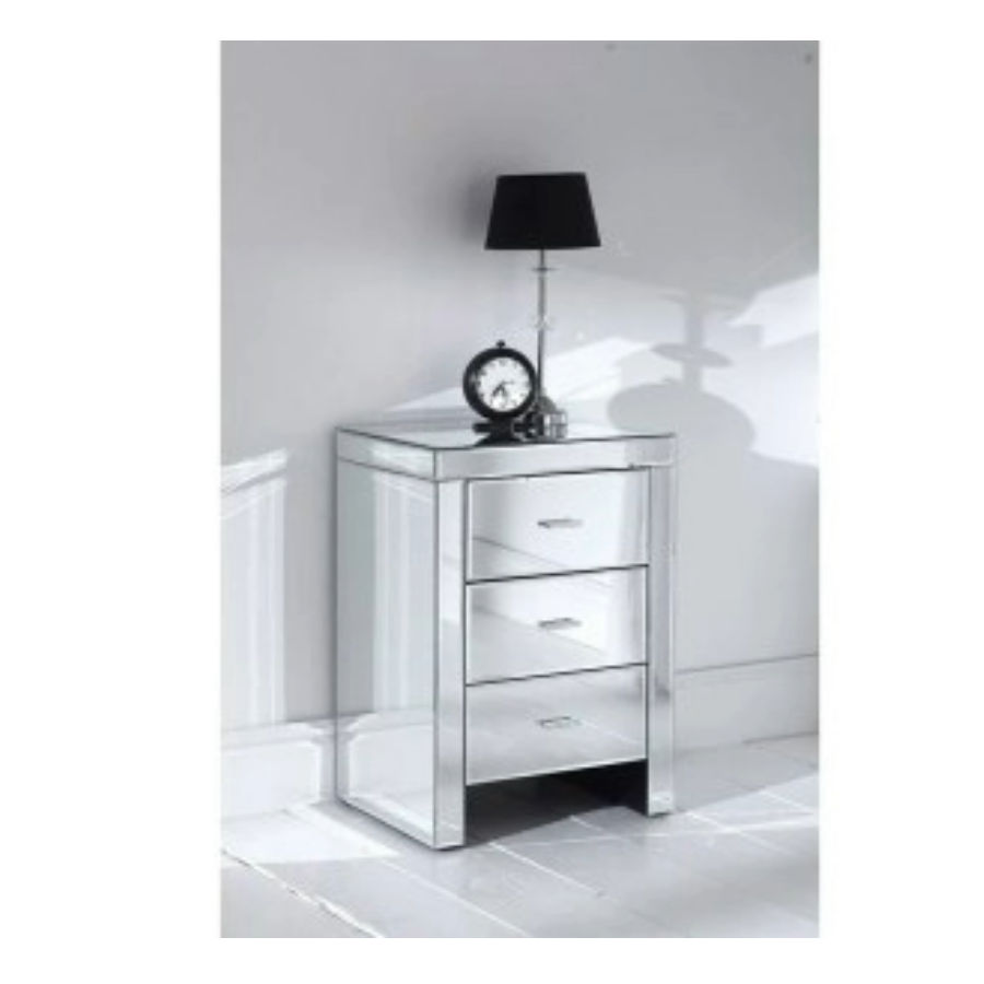 KC Furn- 3 drawer Mirrored Pedestal