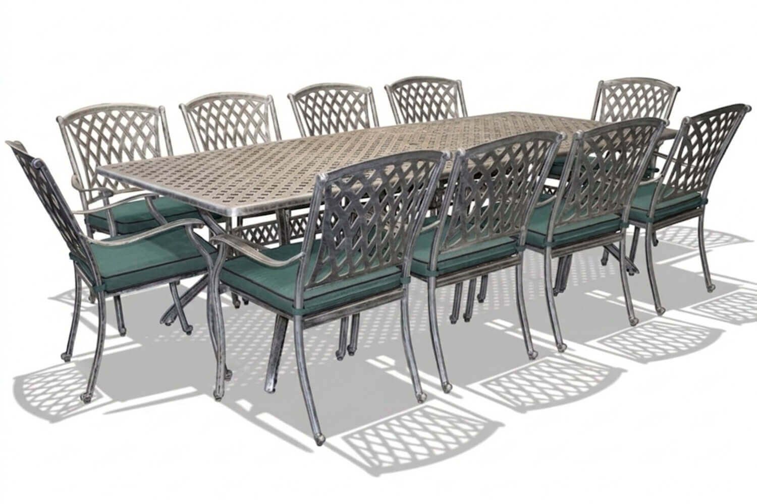 Tuscan Aluminium Dining Set 10-Seater (Green Cushions)
