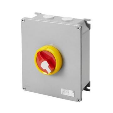 3P 63A Metal Box  Red/Yell Kn. Surface Isolator