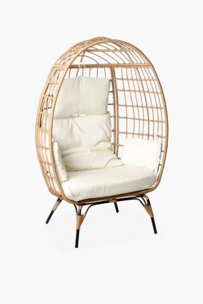 Rattan Nest Chair Foldable High-Back Woven Lounge Chair