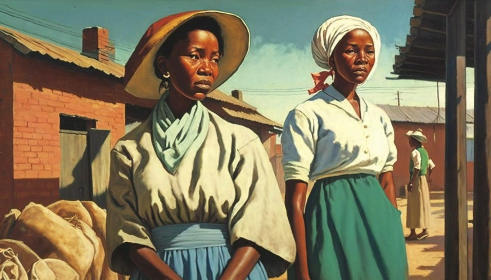 Canvas Wall Art - Sad Soweto Women - B1014 [120 x 80 cm]