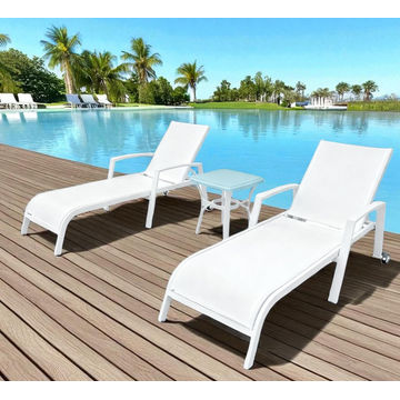 3pc White Aluminium Pool Lounger Set with Side Table