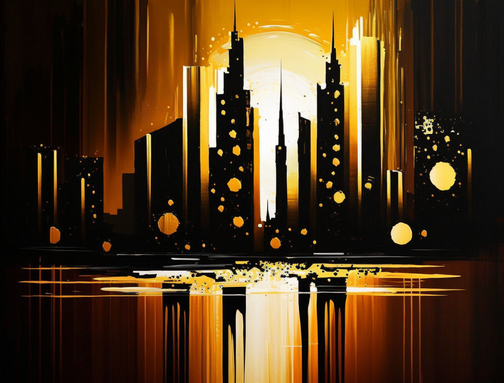Canvas Wall Art - City Lights Acrylic Painting - B1401 - [120 x 80 cm]