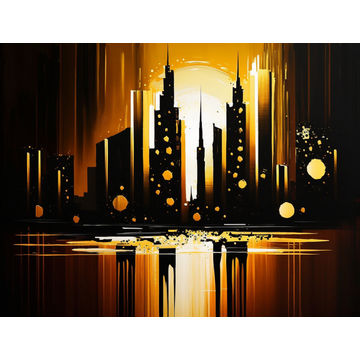 Canvas Wall Art - City Lights Acrylic Painting - B1401 - [120 x 80 cm]