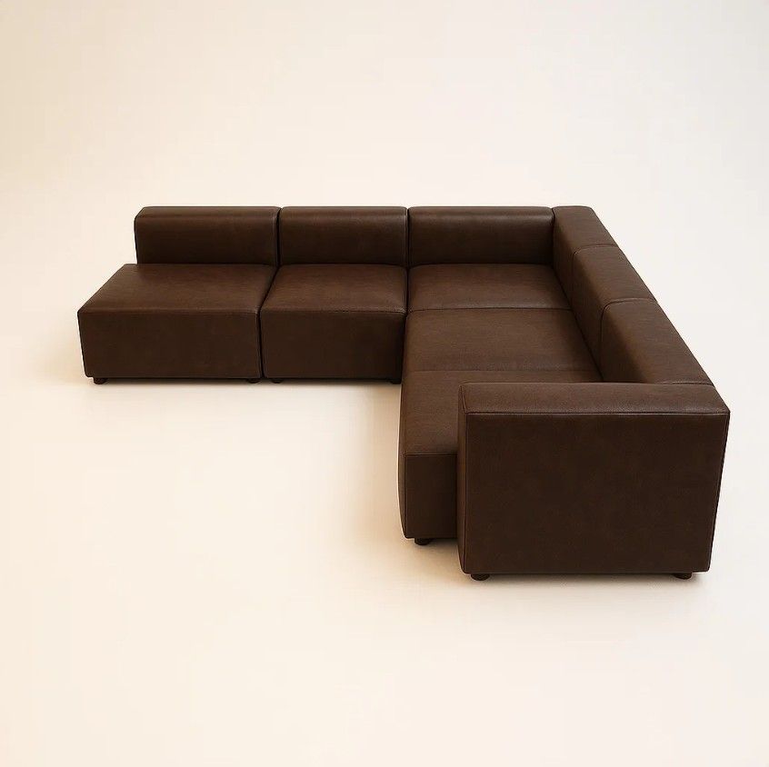 Lucia Modular Leather Sofa Brown Right Sided