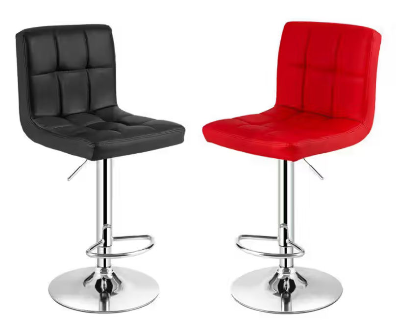Set of 2 Modern L-Shaped PU Leather Bar Stools – Adjustable Height & 360 Swivel-Red and Black