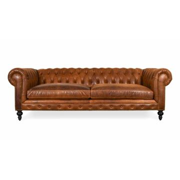 Classic Chesterfield 3 Seater Genuine Leather Sofa - Piccadilly Choclate