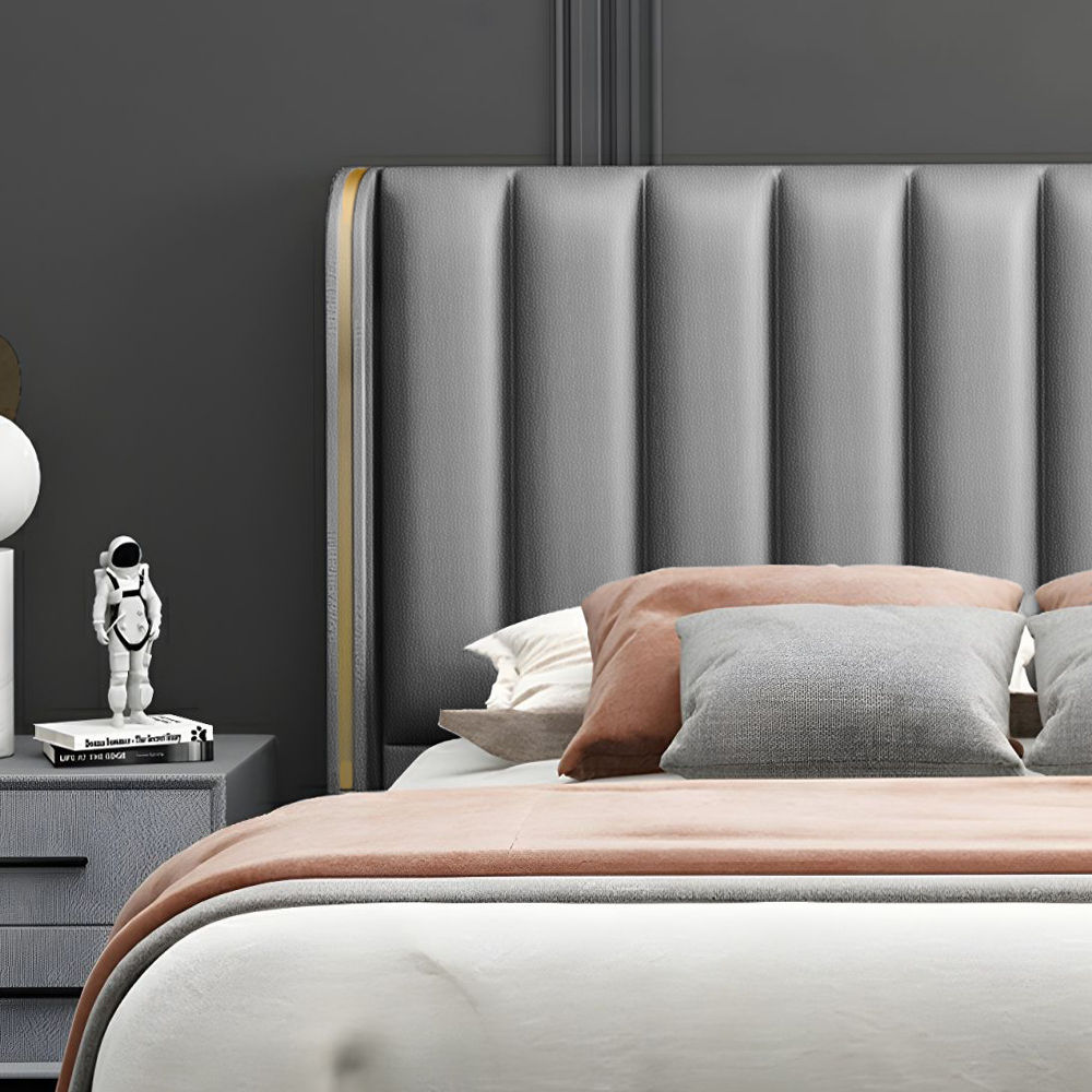 Coralie Upholstered Vinyl Wingback Headboard Grey Double
