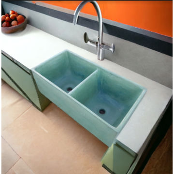 Large Green Double Concrete Kitchen Butler Basin 80x40x27cm