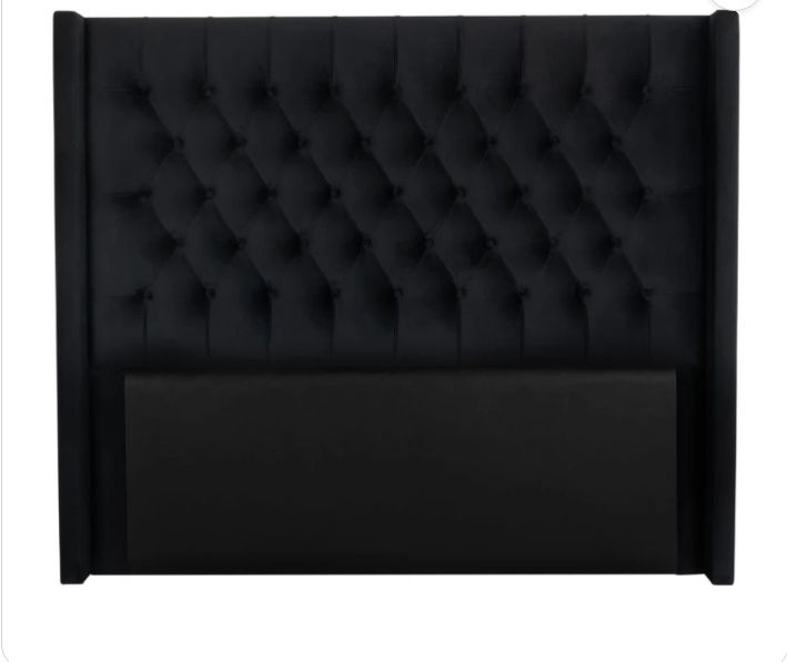 Nto Queen Headboard - Diamond button - with wing - Black