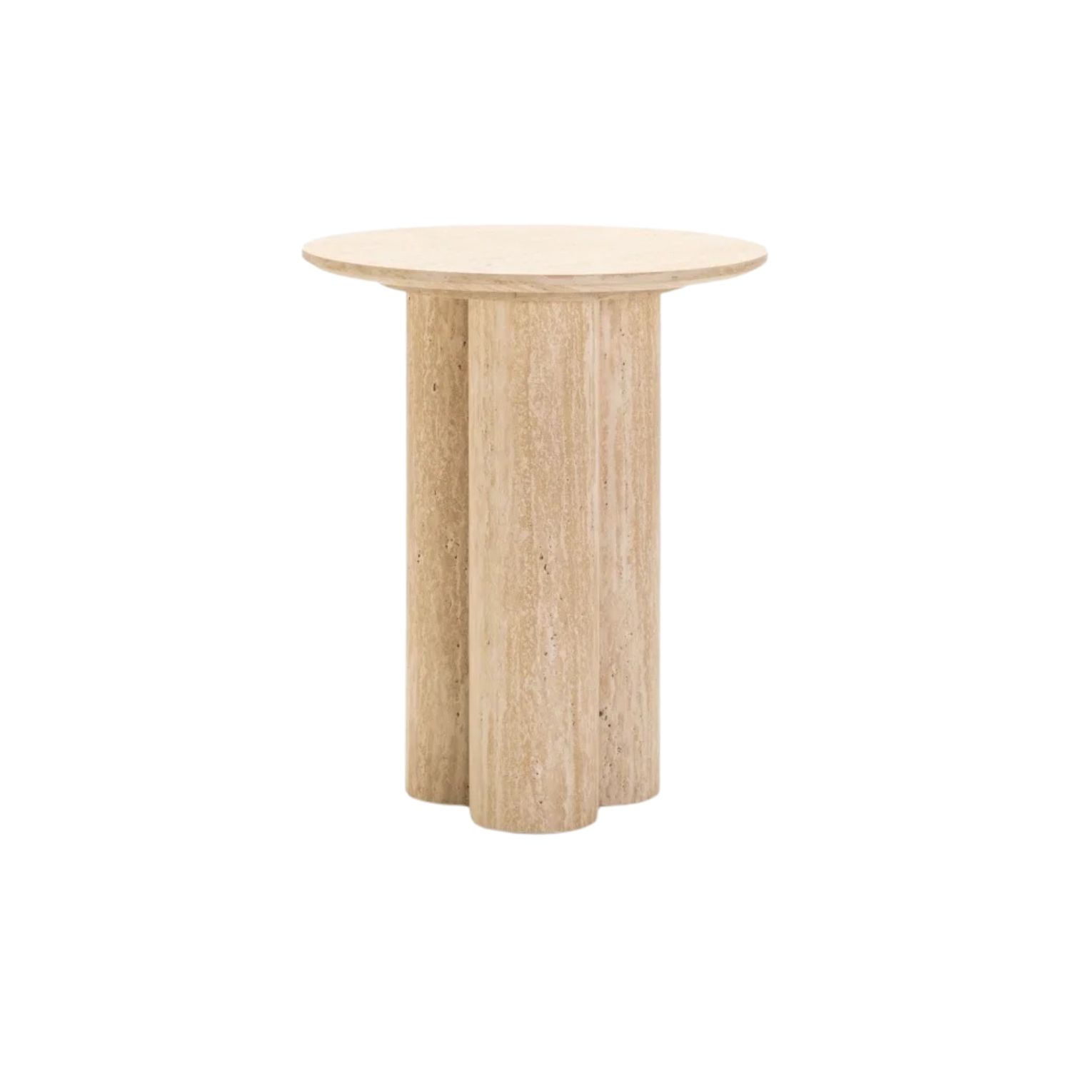 45cm Round Travertine Look Side Table - Travertine Base