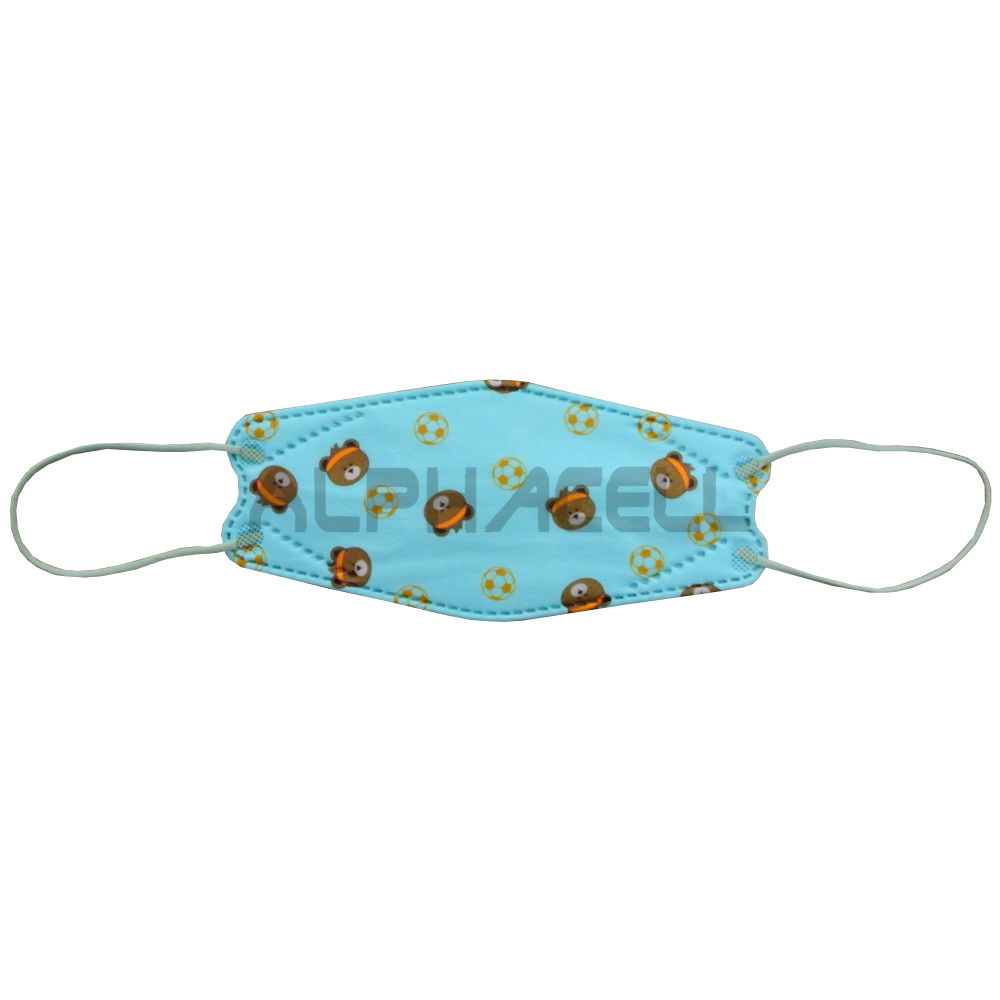 DISPOSABLE FACE MASK KIDS - KF94 - Bear+Soccer TURQOISE