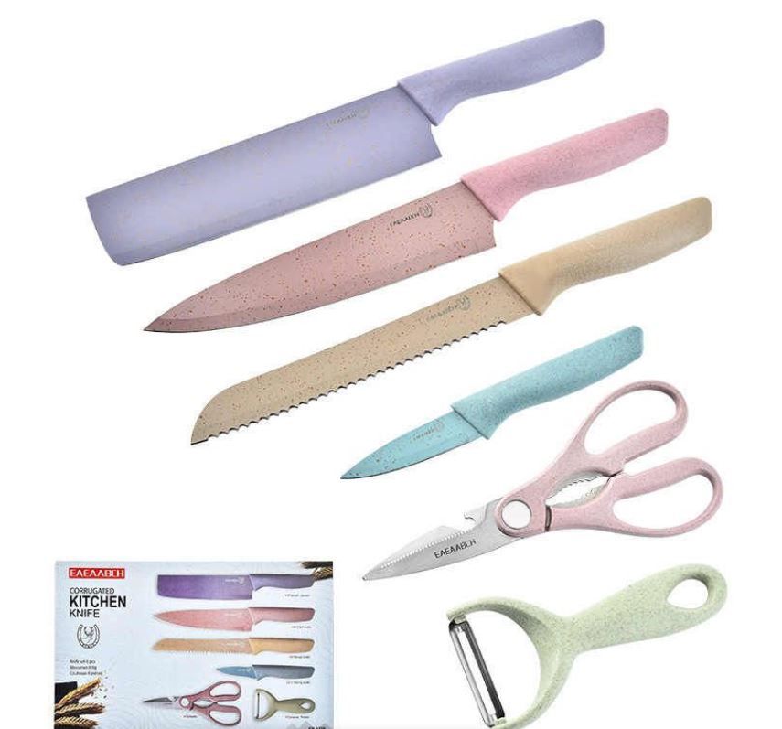 Pastel 6 Piece Corrugated Kitchen Knife Set x2