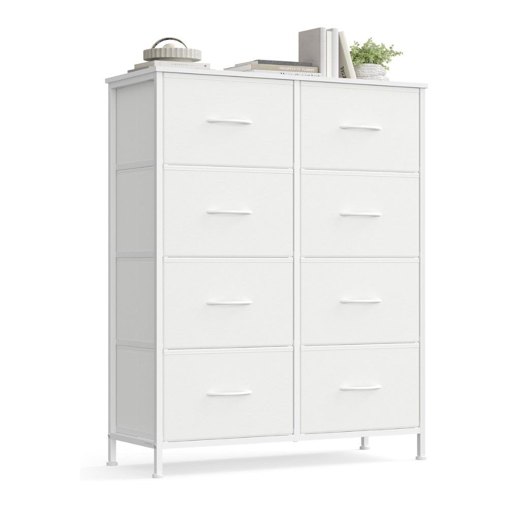 Songmics Chest of Drawers Storage Dresser, 8 Fabric Drawers, White