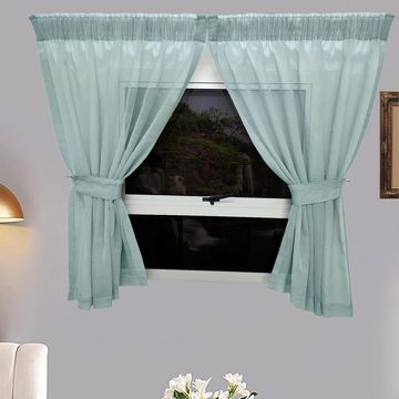 Matoc Designs Café Curtain -Mystic Voile -Dusty Green -Taped - 110cm W x 120cm H - 2 Pack