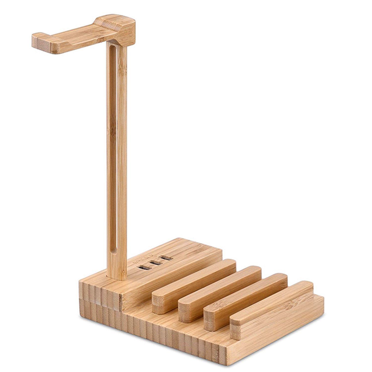 Bamboo Headphone Stand with USB Charging Station