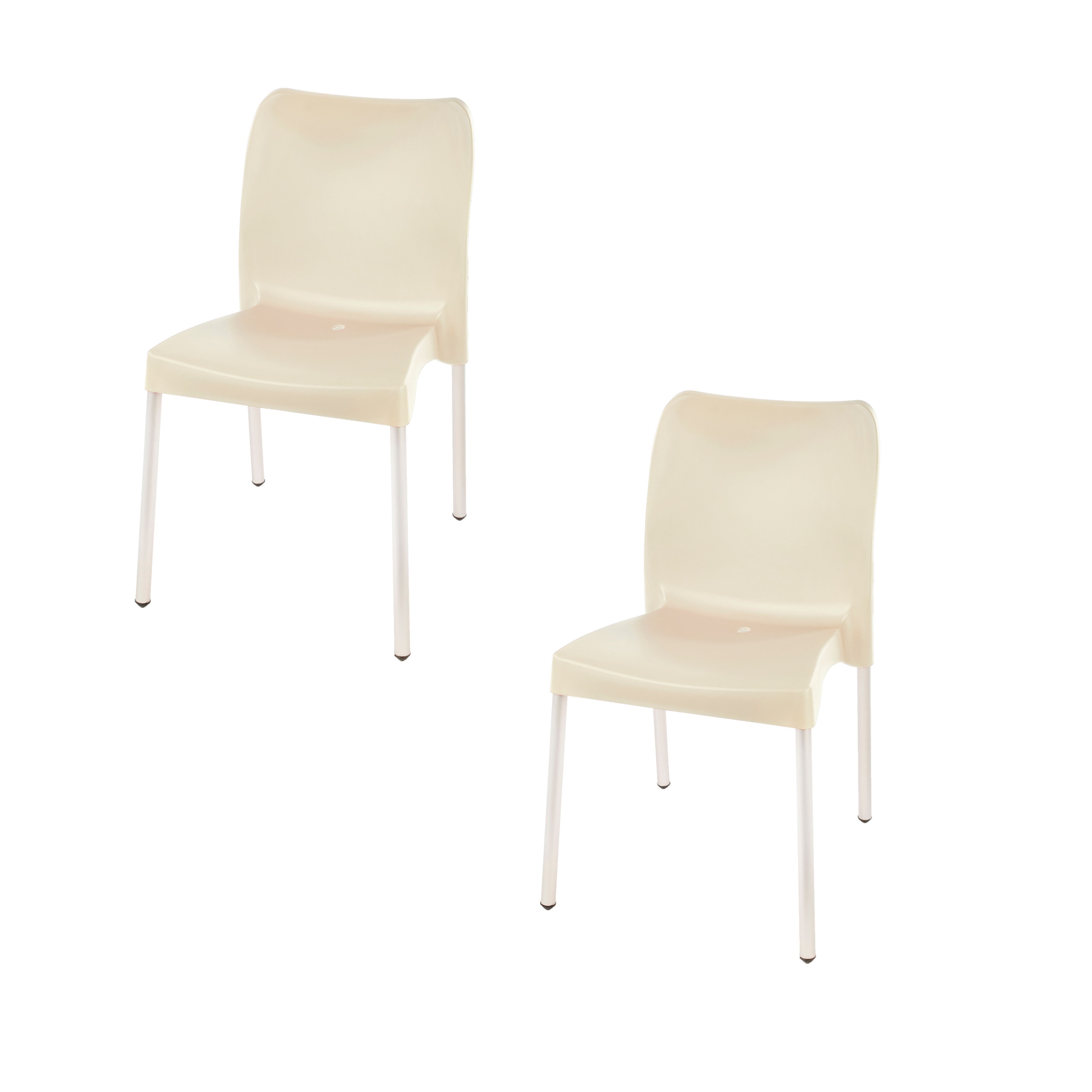 Florence Heavy  Duty Plastic Bistro Chair / Patio Chair / Garden Chair / Stackable - NO ARMRESTS - BEIGE  - Set of 2