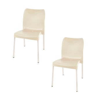 Florence Heavy  Duty Plastic Bistro Chair / Patio Chair / Garden Chair / Stackable - NO ARMRESTS - BEIGE  - Set of 2