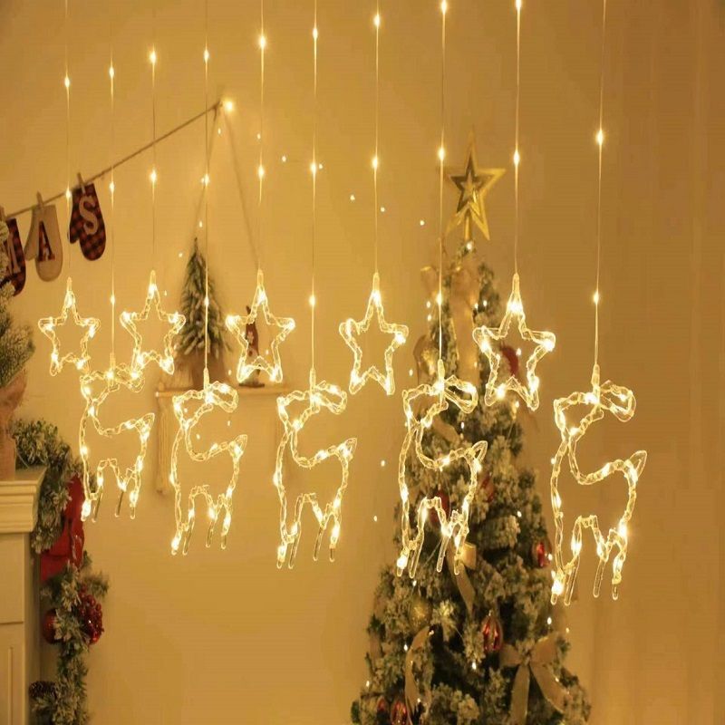 3M Star And Reindeer LED Fairy Curtain Light Warm White With Tail Plug Extension - ZYF-31