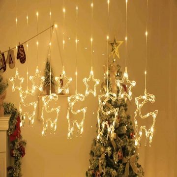 3M Star And Reindeer LED Fairy Curtain Light Warm White With Tail Plug Extension - ZYF-31