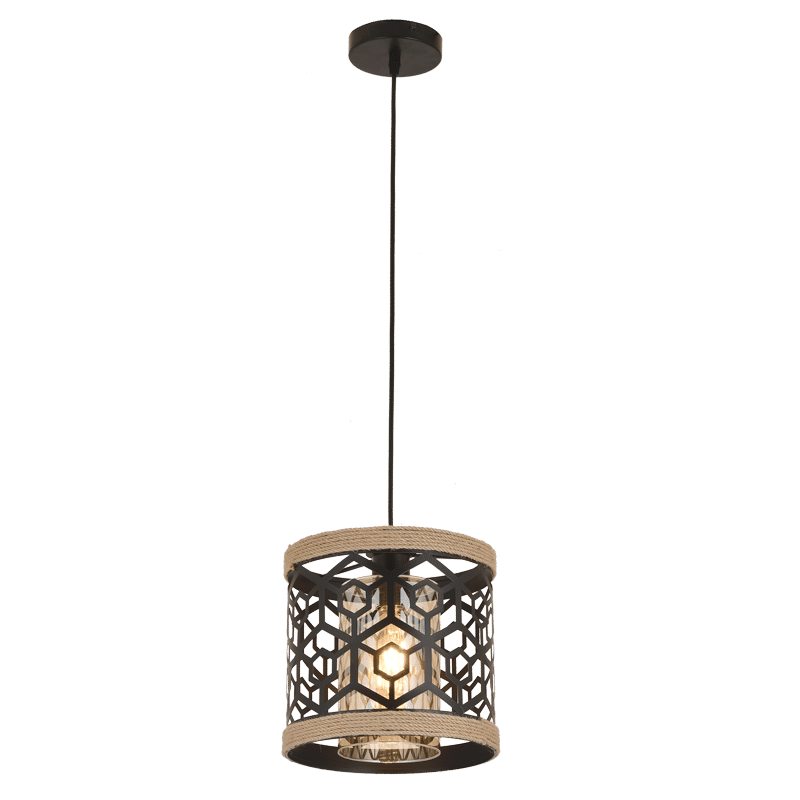 Metal and Rope Pendant light with Inner Glass - EMS