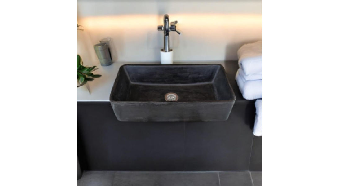 Aquatina Black Concrete Basin/Sink 47x23.5x12cm
