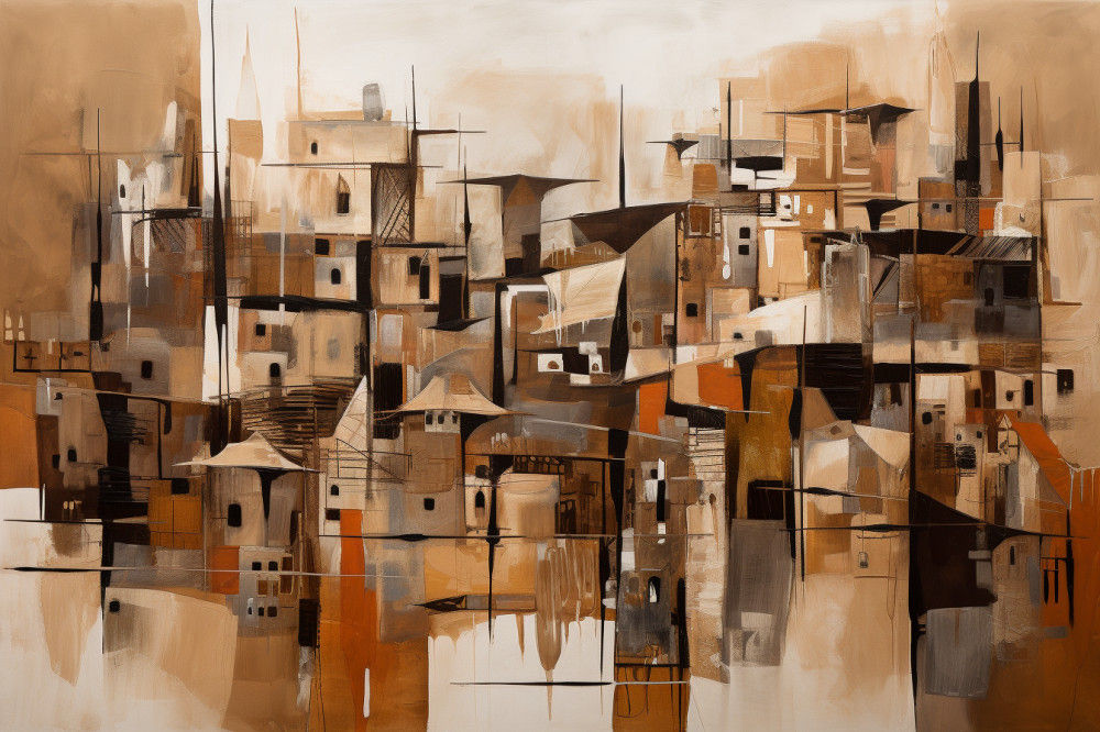 Canvas Wall Art - Through Symphony Abstract Forms Muted Tone - A1274 - [120 x 80 cm]