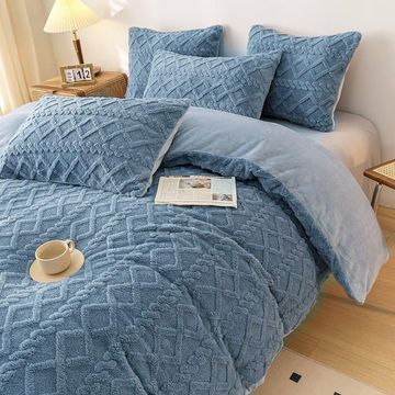Geometric Sherpa 5 Piece Comforter Set - Blue - Queen/King Size